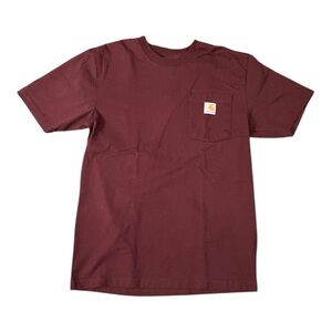 Carthartt‎ Maroon Short Sleeve Loose Fit Cotton Picket Logo Tee Shirt Men's S